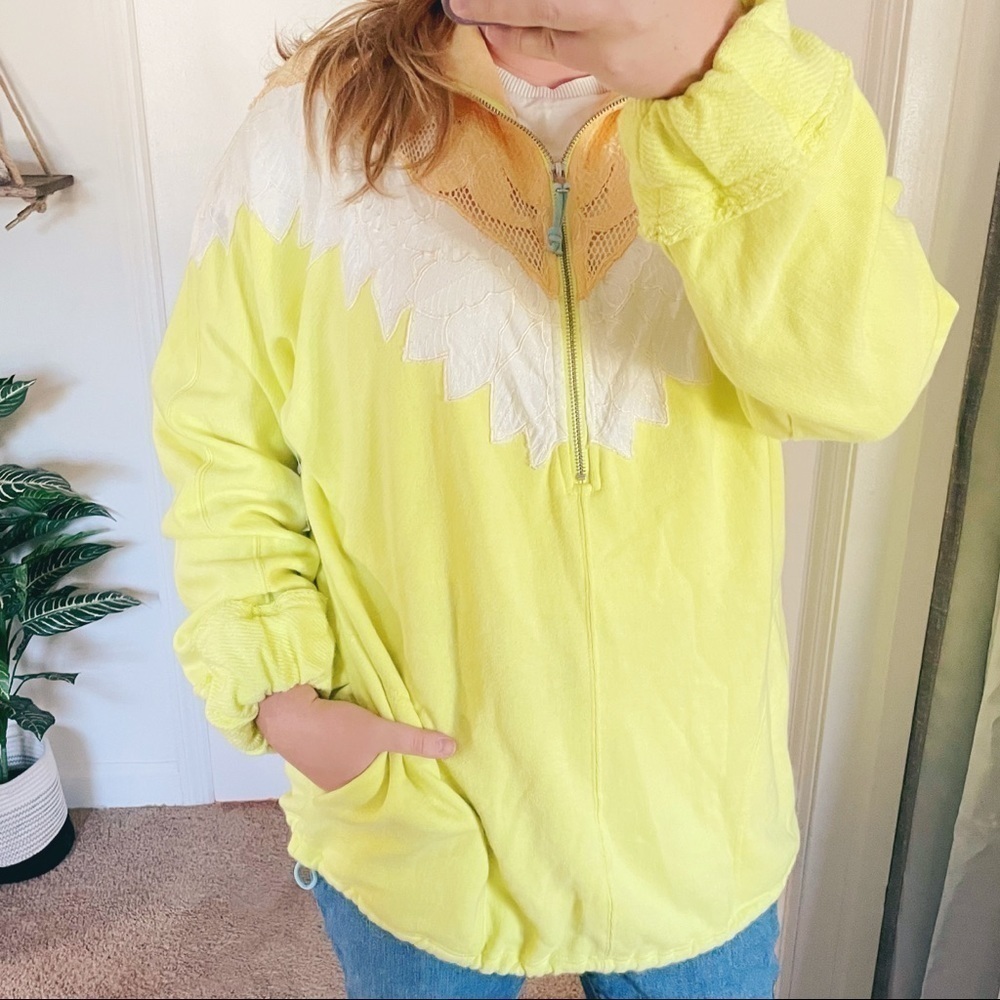 FREE PEOPLE ‘Isla’ Crochet Quarter Zip Pullover Yellow Green Size S - Picture 4 of 14